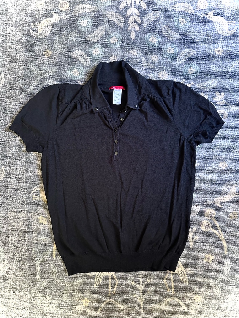 Women’s Black Short-Sleeve Polo Sweater - Classic Knit